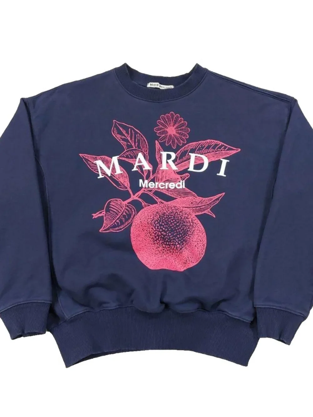 Mardi Mercredi Fruit Navy Sweatshirt Womens XS Floral Botanical Graphic Crewneck